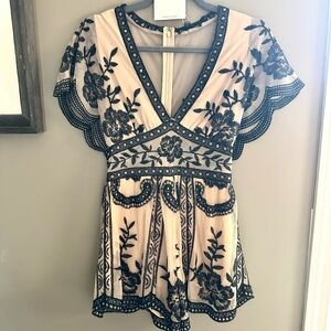 Honey Punch Black Floral Embroidered Blouse